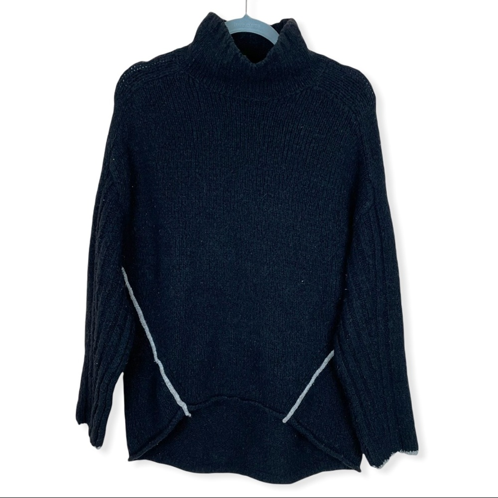 ANTHROPOLOGIE Moth Oversized Mock Neck Wool Blend High Low Pullover Sweater XS